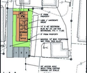 A plan for public restrooms set for construction in Damariscotta's municipal parking lot in spring 2018.