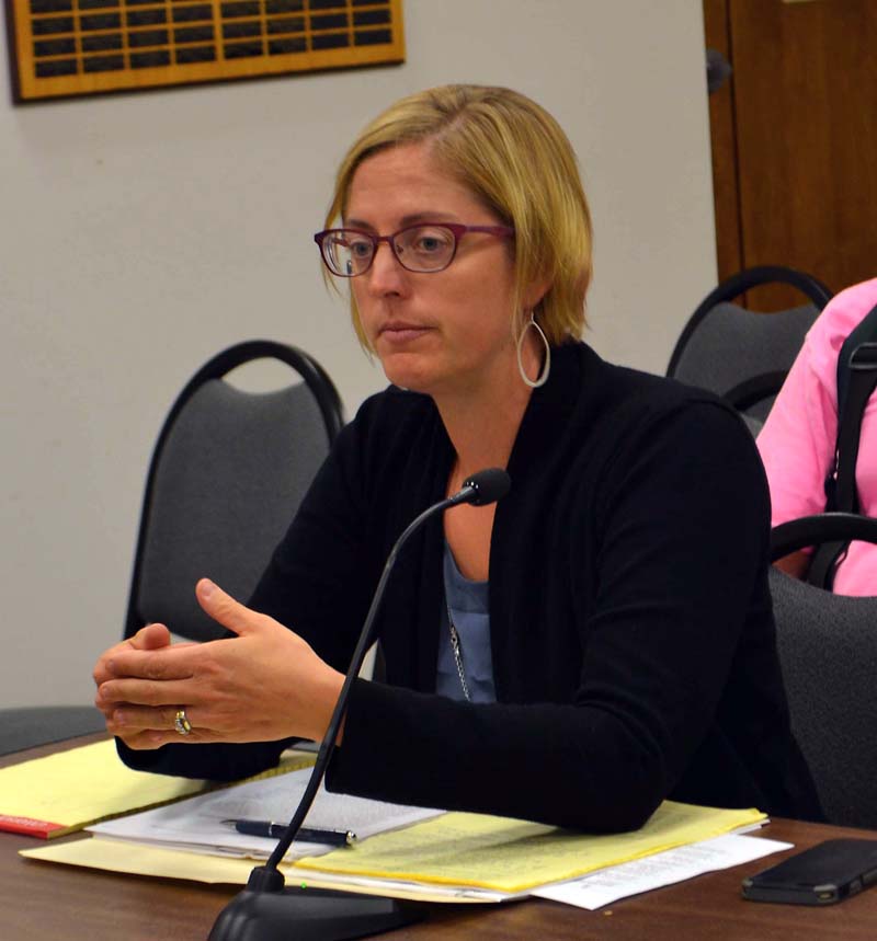 Damariscotta town attorney Jenny Villeneuve discusses a petition for a moratorium on commercial development during the Damariscotta Board of SelectmenÂ’s meeting Tuesday, Sept. 19. (Maia Zewert photo)