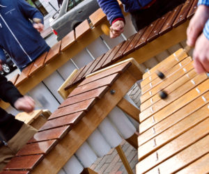 The nine-piece Maine Marimba Ensemble: 18 hands on deck. (Photo courtesy Kellie Bigos)