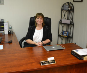 Wiscasset Elementary School Principal Stacy White sits at her desk Aug. 29, one week before the start of the school year. (Abigail Adams photo)