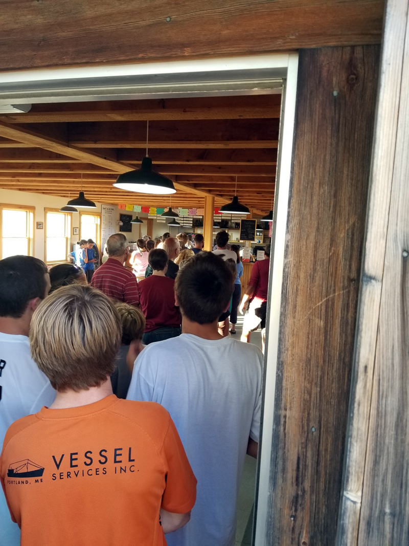 The line runs out the door during a fundraiser for Alice Skiff at Round Top Ice Cream in Damariscotta on Tuesday, Oct. 10. (Photo courtesy Megan Hyson)