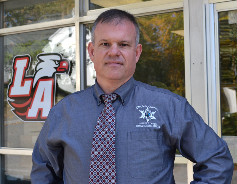 Lincoln County Sheriff's Deputy Chad Gilbert is the new school resource officer at Lincoln Academy. (Maia Zewert photo)