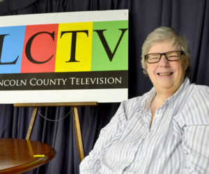 Lincoln County Television Executive Director Mary Ellen Crowley in the station's studio in Newcastle. (Maia Zewert photo)