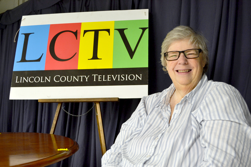 Lincoln County Television Executive Director Mary Ellen Crowley in the station's studio in Newcastle. (Maia Zewert photo)