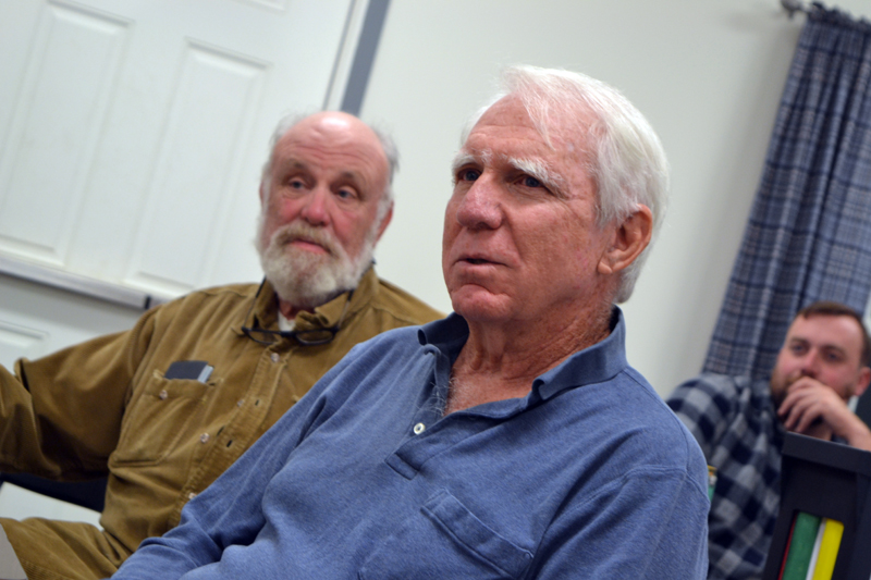 From left: Whitefield Planning Board Chair Jim Torbert and board members Stephen Sheehy and Jake Mathews listen to a presentation by Lincoln County Planner Robert Faunce on Wednesday, Oct. 18. (Christine LaPado-Breglia photo)