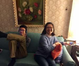 Lincoln Academy junior Shuyu Pang (right) with recent graduate Lumin Phan during a vacation home stay at the home of Sarah Kennedy. (Photo courtesy Sarah Kennedy)
