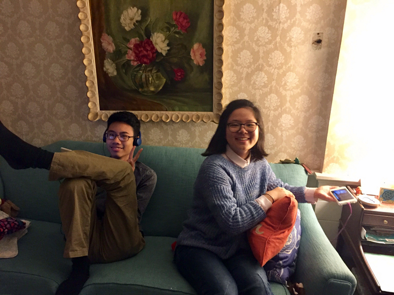 Lincoln Academy junior Shuyu Pang (right) with recent graduate Lumin Phan during a vacation home stay at the home of Sarah Kennedy. (Photo courtesy Sarah Kennedy)