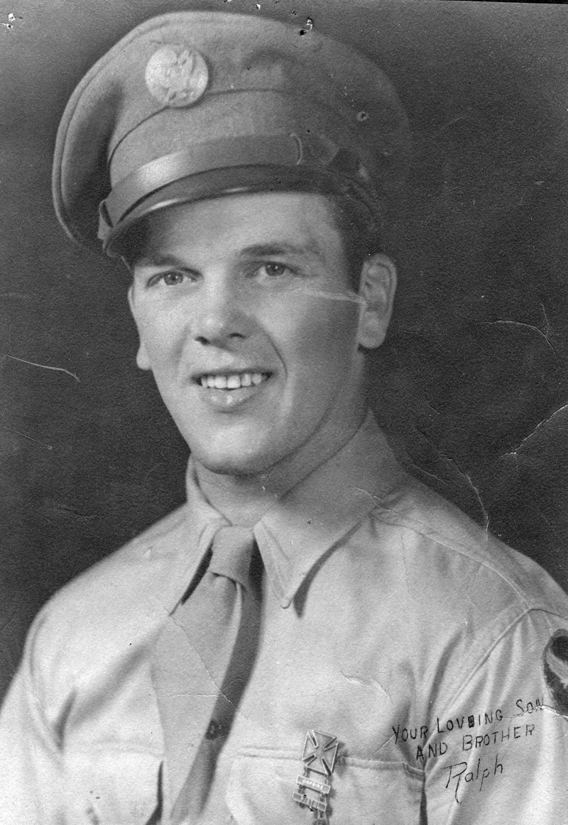 A young Ralph Moxcey before his departure for Europe and World War II. The note in the lower right-hand corner reads "your loving son and brother, Ralph."