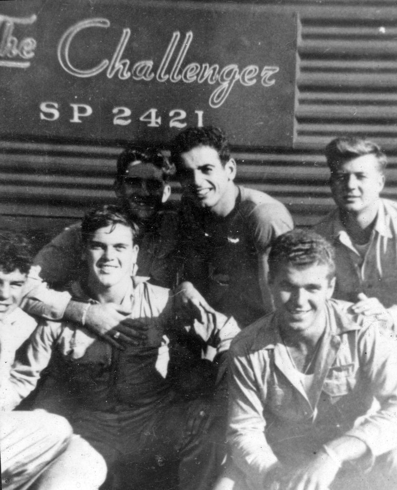 Ralph Moxcey (front left) with some of his military buddies during a cross-country train trip in the U.S.