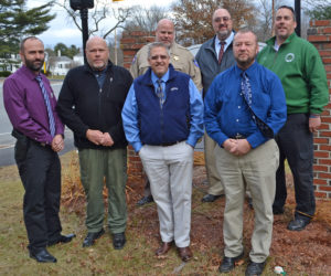 The Lincoln County Sheriff's Office is participating in No-Shave November to raise awareness of prostate cancer and funds for prevention and research. Front from left: Detective Sgt. Ronald Rollins, Sgt. Alan Shea, Sheriff Todd Brackett, and Detective Terry Michaud. Back: Lt. Brendan Kane, Lt. Michael Murphy, and Chief Deputy Rand Maker. (Maia Zewert photo)