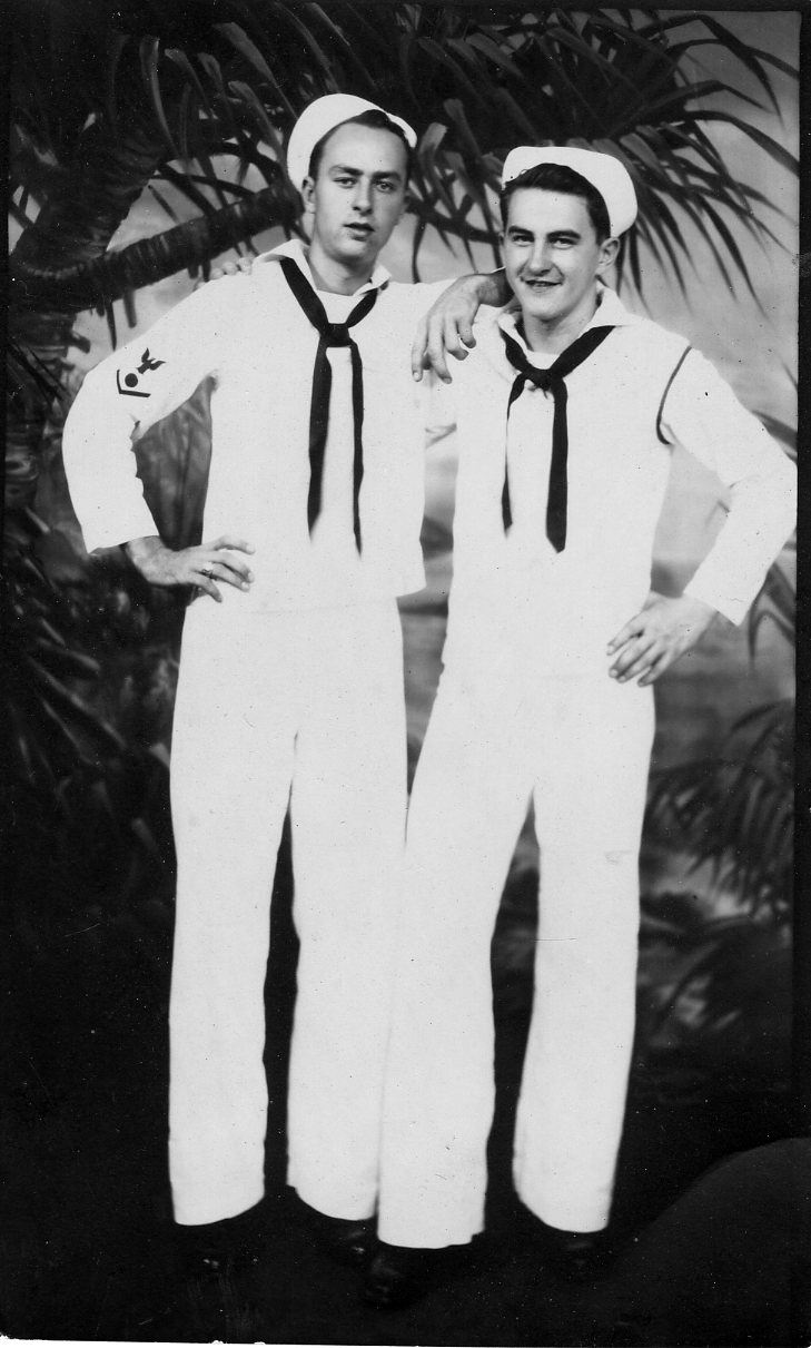 Albert R. Boynton (right) with John Henry Hawkins. The sailors served together on the USS Goodhue in the Pacific theater of World War II and remain friends more than 60 years later.