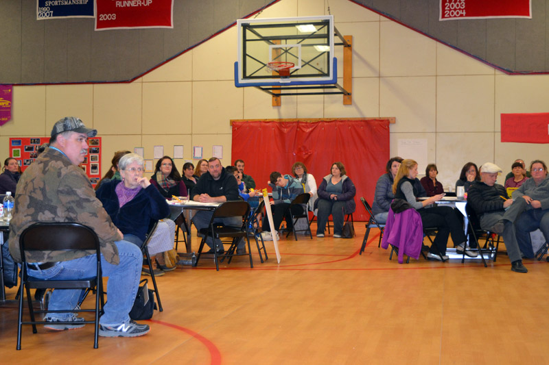 Community members fill the Whitefield Elementary School gym for a community forum Wednesday, Nov. 15. (Christine LaPado-Breglia photo)
