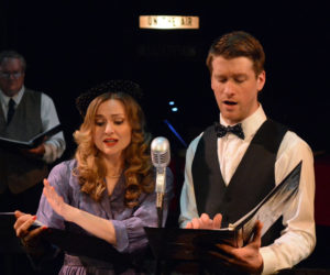 Jason Laptewicz (as George Bailey) and Nanette Fraser (as George's wife, Mary) star in Heartwood Regional Theater Company's live radio theater-style version of "Merry Christmas, George Bailey!" on Dec 1 and 2.