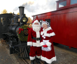 This special couple greets the train at the Wiscasset, Waterville and Farmington Railway Museum in Alna.