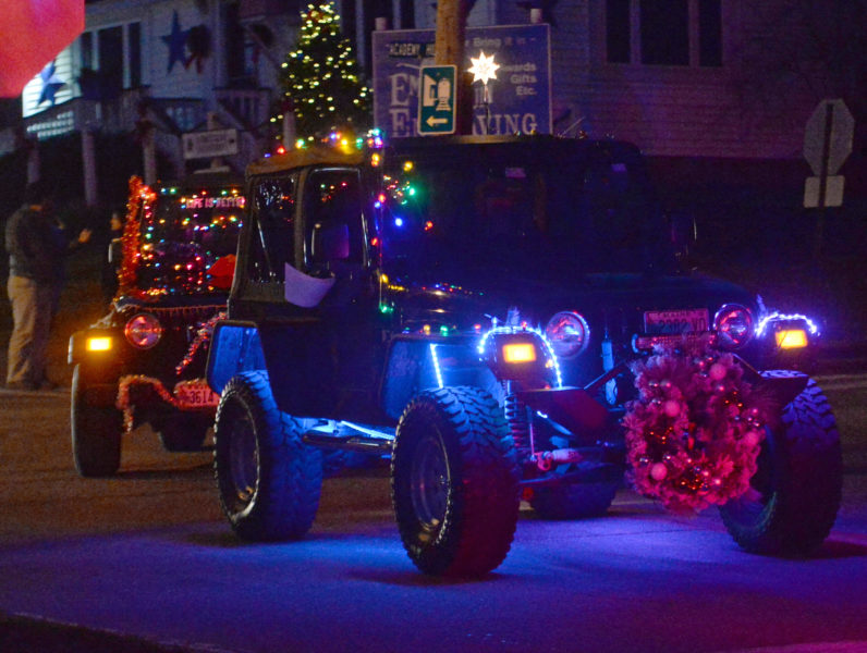 Jeeps from the Central Maine Jeep Club were decked out in lights for the Villages of Light parade. (Paula Roberts photo)