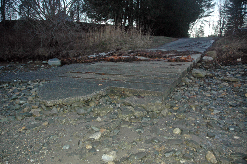 The roughly 18-year-old boat ramp at Storer Landing needs repairs, including additional cement and rebar, according to local shellfish harvester Bruce Anderson. (Alexander Violo photo)