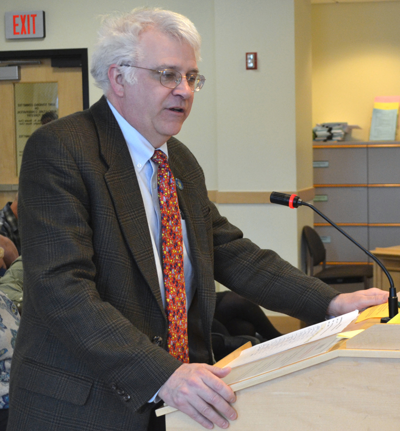 State Rep. Mick Devin, D-Newcastle, speaks during a public hearing in Augusta on  March 29. Devin pleaded guilty to misdemeanor operating under the influence Dec. 4. (Maia Zewert photo, LCN file)