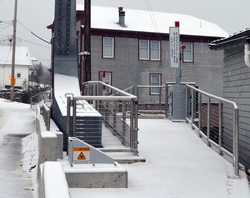 The entrance to the sidewalk on the new bridge over The Gut in South Bristol. An anonymous donor has paid South Bristol's share of the cost to build the sidewalk. (Matthew Mitterhoff photo)