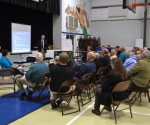 South Bristol residents listen to a presentation by representatives of the Maine Department of Transportation at South Bristol School on Wednesday, Dec. 7. (Maia Zewert photo)