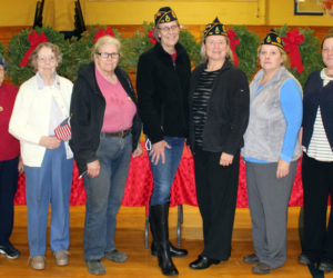 Servicewomen from World War II to the present were honored during the Wreaths Across America ceremony at Medomak Valley High School in Waldoboro on Sunday, Dec. 10. From left: Frances Lash, Hilma Foster, Carol Nash, Dawn Wright, Donna Wallace, Angela Nelder, and Jessica Dodge. (Photo courtesy Lisa Gunn)