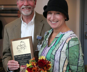 LincolnHealth Director of Quality, Patient Safety, and Patient Advocacy Cindy Coyne is the 2017 recipient of the Webster and Elise Van Winkle Excellence in Healthcare Award, presented by LincolnHealth CEO Jim Donovan.