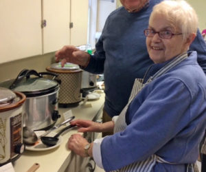 Guest Tom Lally and hostess Hazel Upham at the 2017 Souper Bowl.