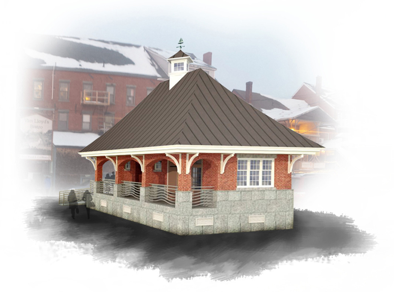 A 3-D rendering of the public restrooms in downtown Damariscotta prepared by Phelps Architects Inc. The rendering shows a brick facade, one of multiple options the town can choose from.