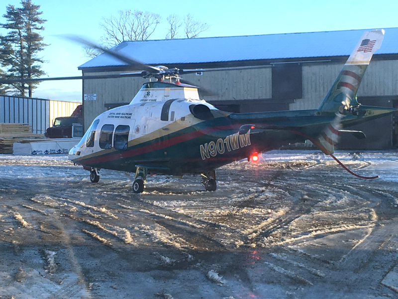 A Lifeflight helicopter picks up a patient at N.C. Hunt Inc. in Jefferson the morning of Wednesday, Jan. 24. The patient was hurt in a motor-vehicle accident nearby. (Photo courtesy Walter Morris)