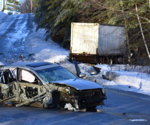 The area around the intersection of Routes 126 and 215 in Jefferson was closed in the aftermath of a two-vehicle collision the morning of Wednesday, Jan. 24. A reconstruction team from the Maine State Police was en route to the scene.(Alexander Violo photo)