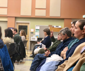 Community members attend a Sheepscot Valley Regional School Unit Board of Directors meeting at Chelsea Elementary School on Thursday, Jan. 11. (Sam Luvisi photo)