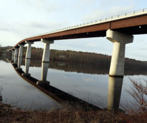 The Dresden-Richmond bridge reflects off the Kennebec River. (Photo courtesy Kaitlyn Grib)