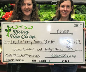 Anna DeGloria (left) of Rising Tide Community Market in Damariscotta and Kate Griffith of Lincoln County Animal Shelter in Edgecomb.