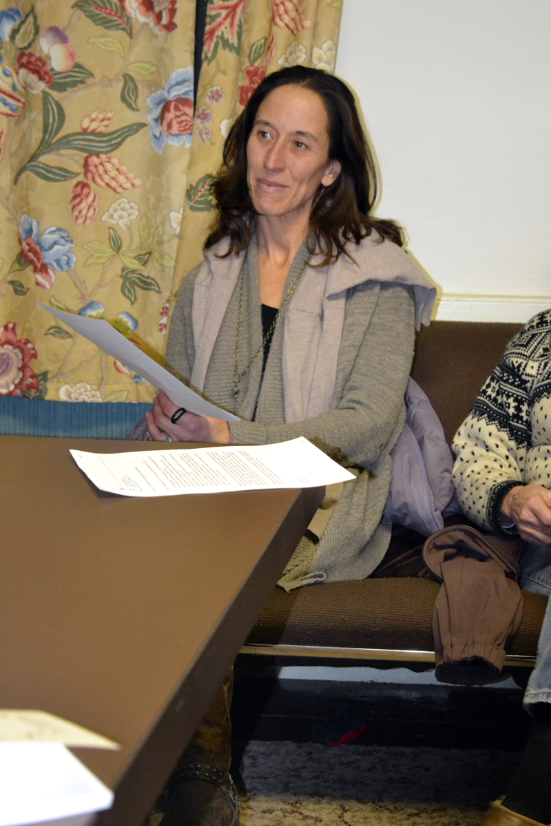 Juniper Hill School for Place-Based Education Director Anne Stires listens as the Alna Board of Selectmen presents her with the 2018 Spirit of America Foundation Tribute award Wednesday, Jan. 31. (Christine LaPado-Breglia photo)