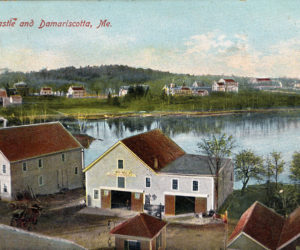 1908 postcard of the building of D.H. Northey, where he manufactured carriages and sleighs as far back as 1887 in Damariscotta. His building is on the far left in this photo. (Postcard from Marjorie and Calvin Dodge collection)