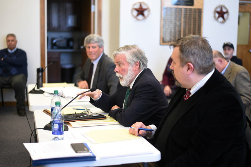 Attorney Jonathan Hull speaks on behalf of Our Town during the Damariscotta Board of Appeals' public hearing on the 435 Main St. development Tuesday, March 27. (Jessica Picard photo)