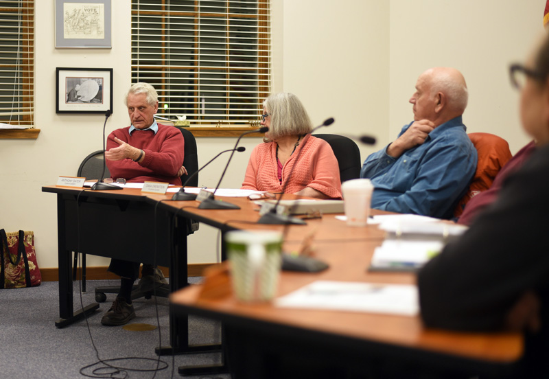 Town Planner Tony Dater (left) speaks during the Damariscotta Planning Board meeting Monday, March 5. (Jessica Picard photo)