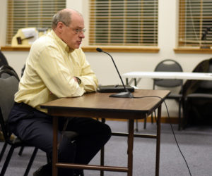 Damariscotta Town Manager Matt Lutkus presents an amendment to the shoreland zoning ordinance to the planning board Monday, March 5. (Jessica Picard photo)