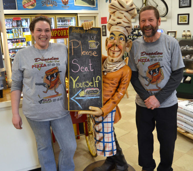 Dresden Take Out staffers Catherine Lilly and Michael Cowing greet customers. (Greg Foster photo)