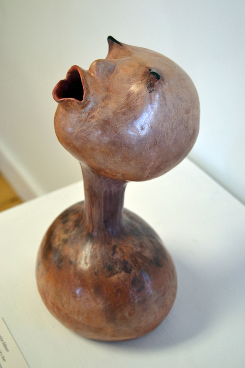 Catherine Gibson, of Orrs Island, offers "Sing Loudly Until It's Over," a burnished earthenware sculpture, at the "Figures & Sculpture" show at River Arts. (Christine LaPado-Breglia photo)