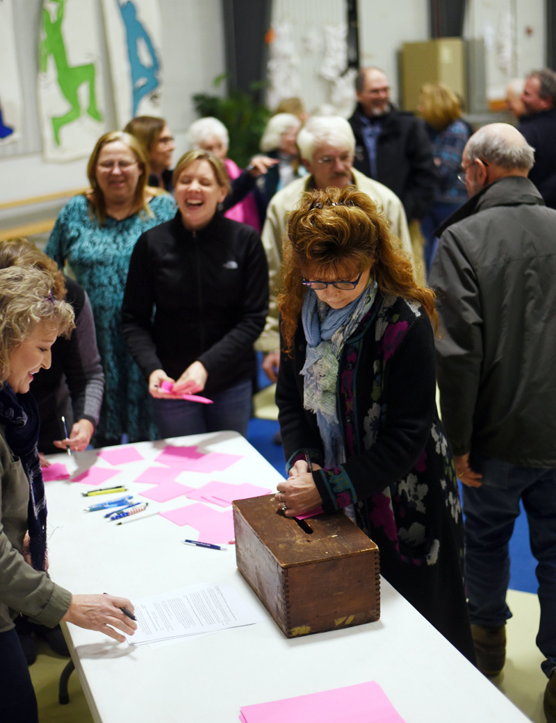 South Bristol residents cast their ballots during the annual town meeting at South Bristol School on Wednesday, March 14. (Jessica Picard photo)