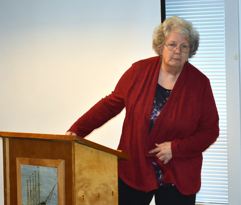 Waldoboro Selectman Katherine Winchenbach presents a citizen's petition to prohibit recreational-marijuana businesses during the Waldoboro Board of Selectmen's meeting Tuesday, March 27. (Alexander Violo photo)