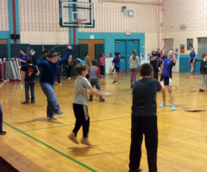 The Bristol Consolidated School jump rope team offered a demonstration for students at Nobleboro Central School on March 20. NCS children later learned new skills from the team and coach Chris Perry.