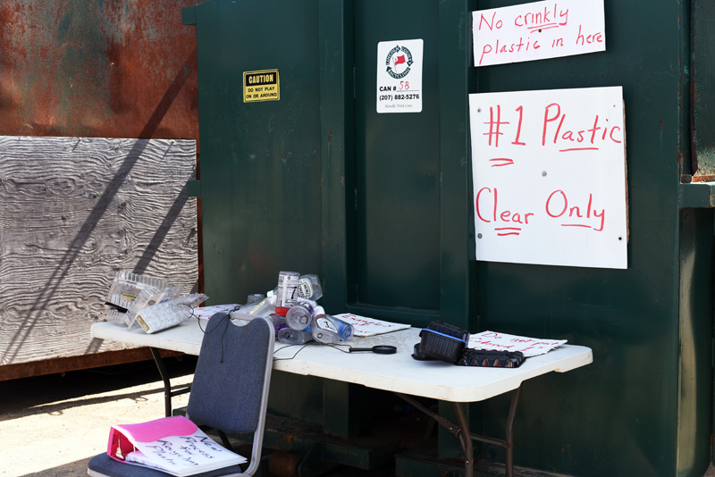 A display at the Nobleboro-Jefferson Transfer Station provides examples of which #1 plastics it accepts for recycling and which it does not. (Jessica Picard photo)