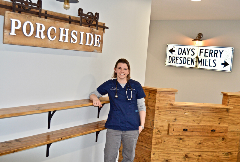 Veterinarian Dr. Susan Bailey stands ready to meet clients in her brand-new clinic, Porchside Veterinary Care, at 514 Gardiner Road in Dresden. (Greg Foster photo)