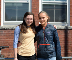 Incoming Lincoln Academy Student Body President Emily Harris (left) with her predecessor, senior Tahlia Mullen.