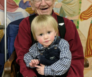 Little Miss Merriweather Gill, of Bremen, and Bill Robinson, of Waldoboro, at the most recent Simply Supper at Bremen Union Church.