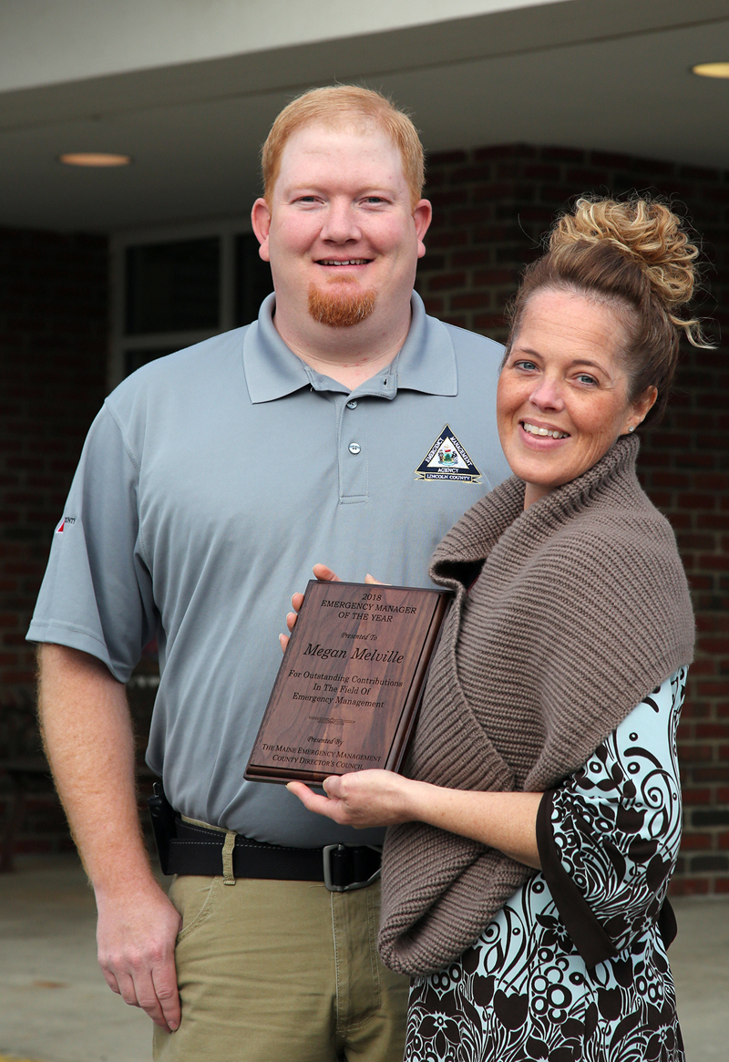 Lincoln County Emergency Management Agency Director Casey Stevens poses for a photo with 2018 Emergency Manager of the Year Megan Melville, of LincolnHealth. (Photo courtesy Scott Shott)