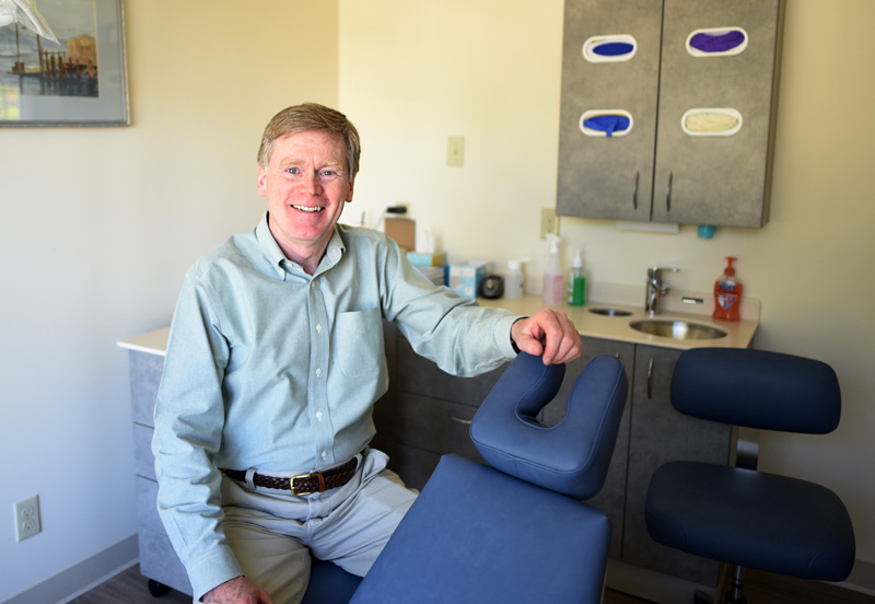 Dr. Thomas Rice sits in the new Damariscotta location of his practice, Midcoast Orthodontics, Friday, May 18. (Jessica Picard photo)