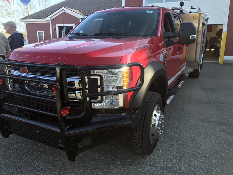 A "fast-attack" or "mini-pumper" vehicle similar to the model the Edgecomb Fire Department hopes to buy. A dealer loaned the vehicle to the department for a special meeting at the fire station Wednesday, May 9. (John Maguire photo)