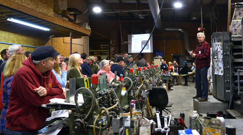 Lincoln County Publishing Co. President Chris Roberts addresses attendees of an open house Jan. 17. The company will host another open house Wednesday, June 27.